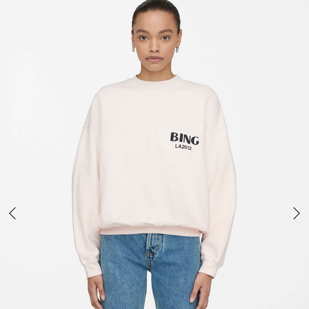 Anine Bing Light Pink Logo Crewneck Sweatshirt with Black Print